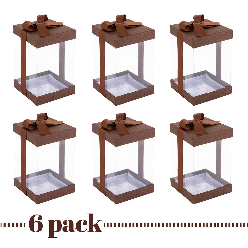 Plastic Gift Boxes Brown 8X 4X 4" 6 Pack Bakery Boxes With Base Lid & Ribbon from Hammont