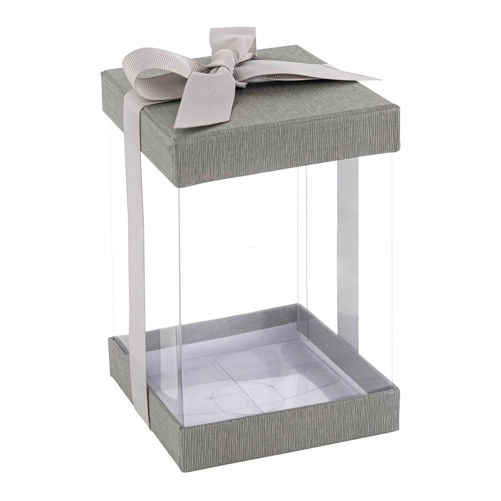 Plastic Gift Boxes Gray 8X 4X 4" 6 Pack Bakery Boxes With Base Lid & Ribbon from Hammont