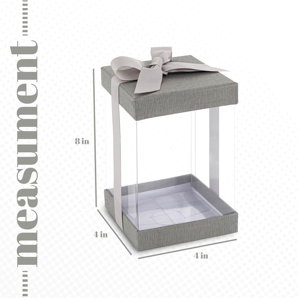 Plastic Gift Boxes Gray 8X 4X 4" 6 Pack Bakery Boxes With Base Lid & Ribbon from Hammont