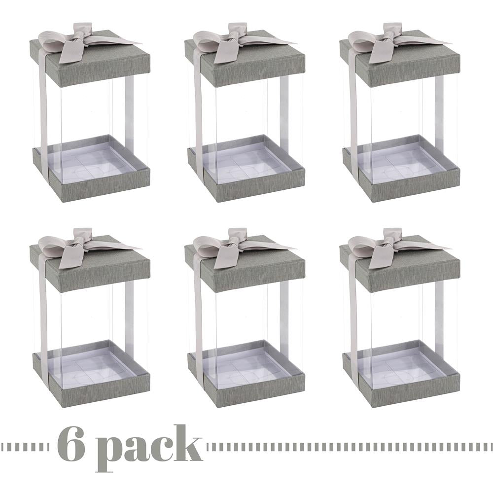Plastic Gift Boxes Gray 8X 4X 4" 6 Pack Bakery Boxes With Base Lid & Ribbon from Hammont