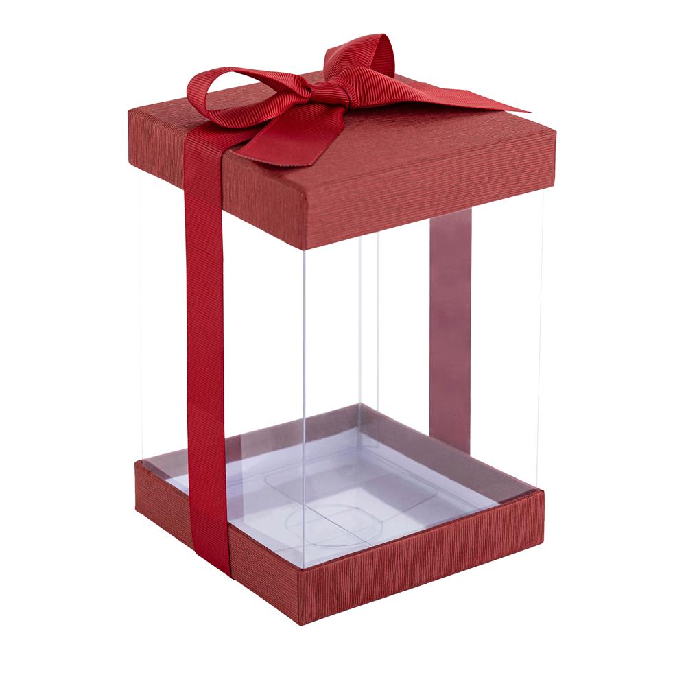 Plastic Gift Boxes Maroon 8X4X4" 6 Pack Bakery Boxes With Base Lid & Ribbon from Hammont