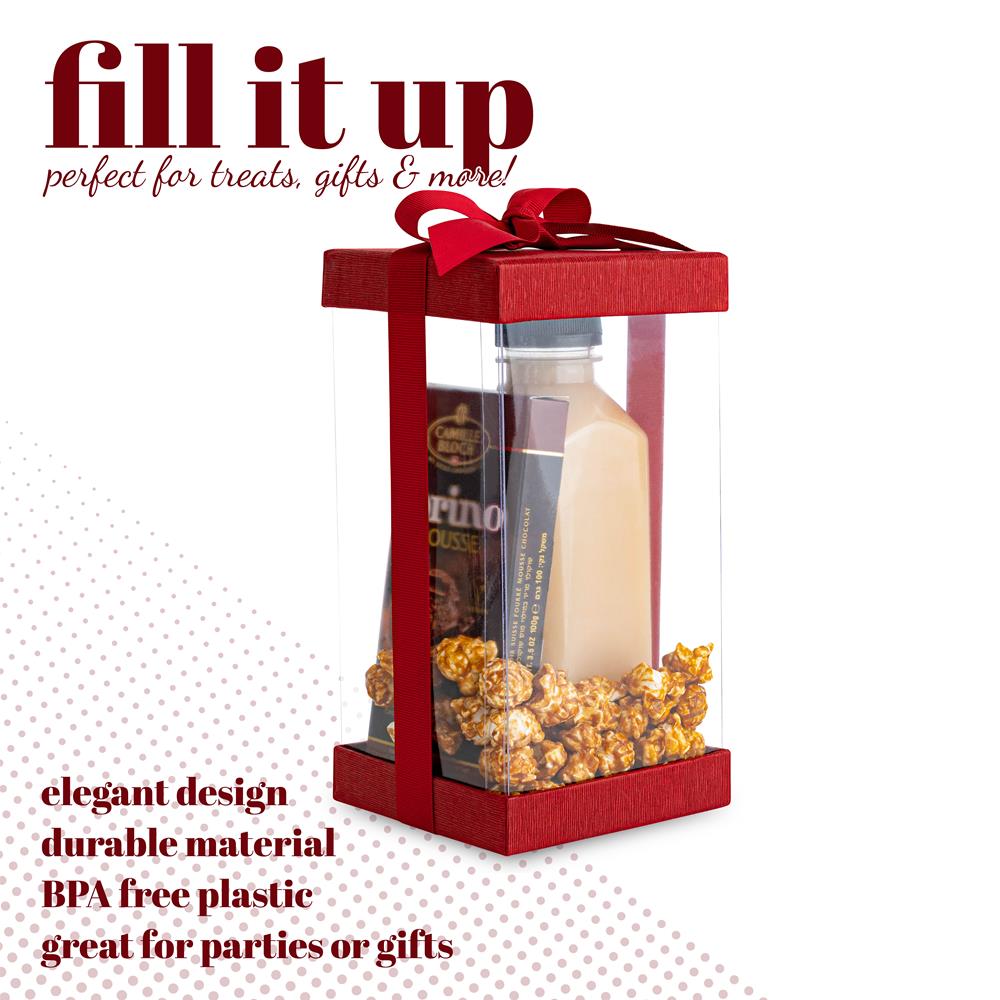 Plastic Gift Boxes Maroon 8X4X4" 6 Pack Bakery Boxes With Base Lid & Ribbon from Hammont