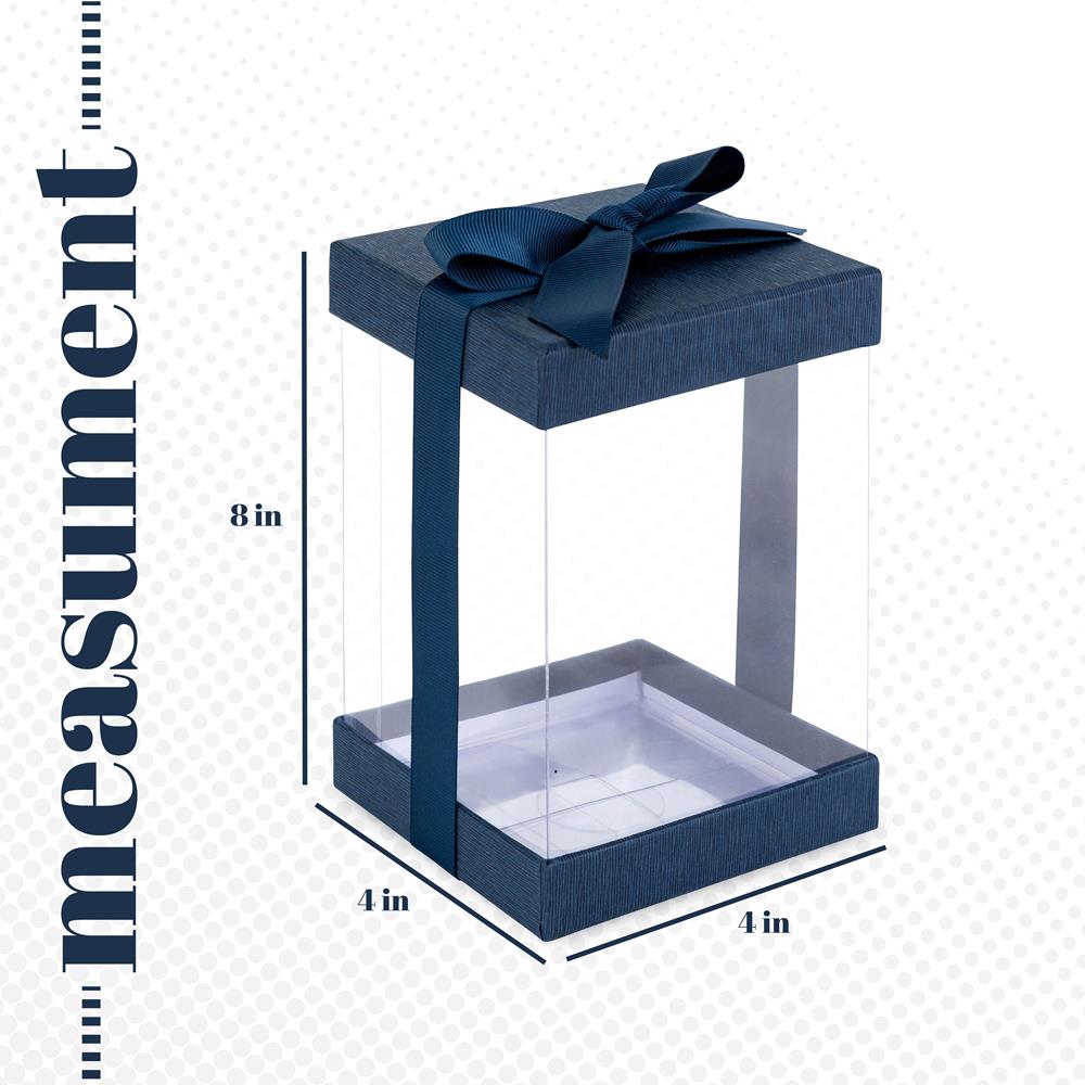 Plastic Gift Boxes Navy Blue 8X4X4 6 Pack Bakery Boxes With Base Lid & Ribbon from Hammont
