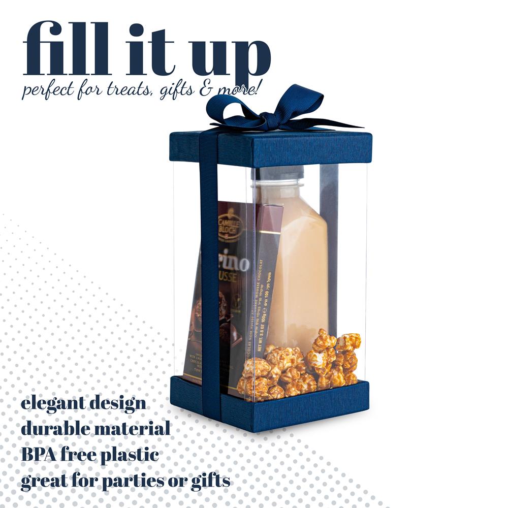 Plastic Gift Boxes Navy Blue 8X4X4 6 Pack Bakery Boxes With Base Lid & Ribbon from Hammont