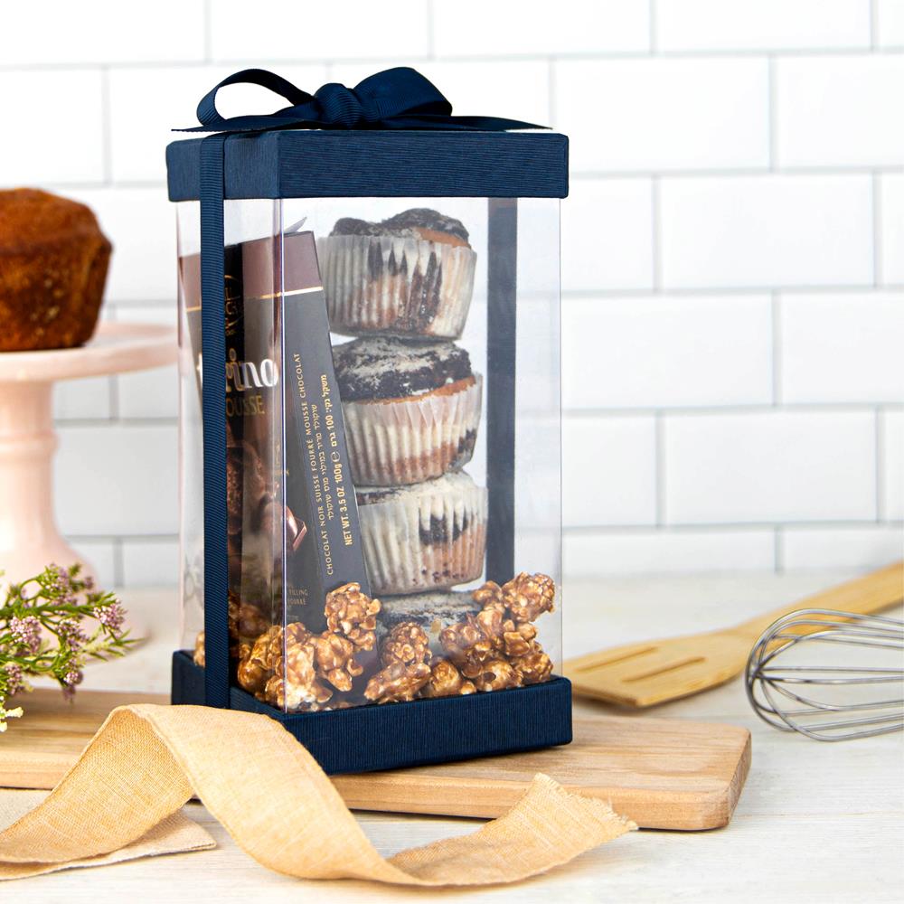 Plastic Gift Boxes Navy Blue 8X4X4 6 Pack Bakery Boxes With Base Lid & Ribbon from Hammont