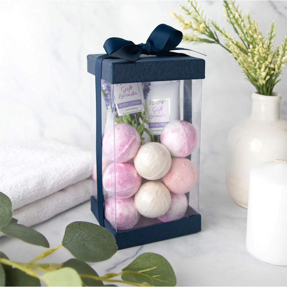 Plastic Gift Boxes Navy Blue 8X4X4 6 Pack Bakery Boxes With Base Lid & Ribbon from Hammont