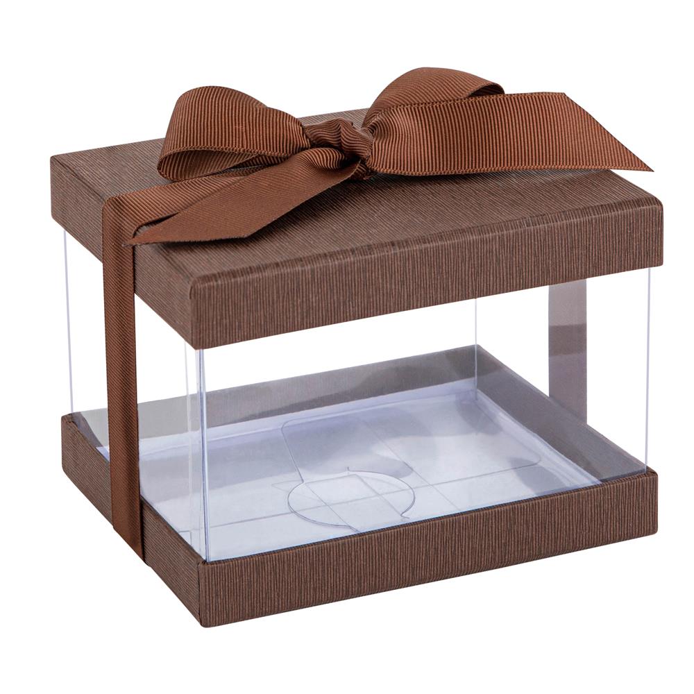 Plastic Gift Boxes Brown 5X4X3.5" 6 Pack Bakery Boxes With Base Lid & Ribbon from Hammont