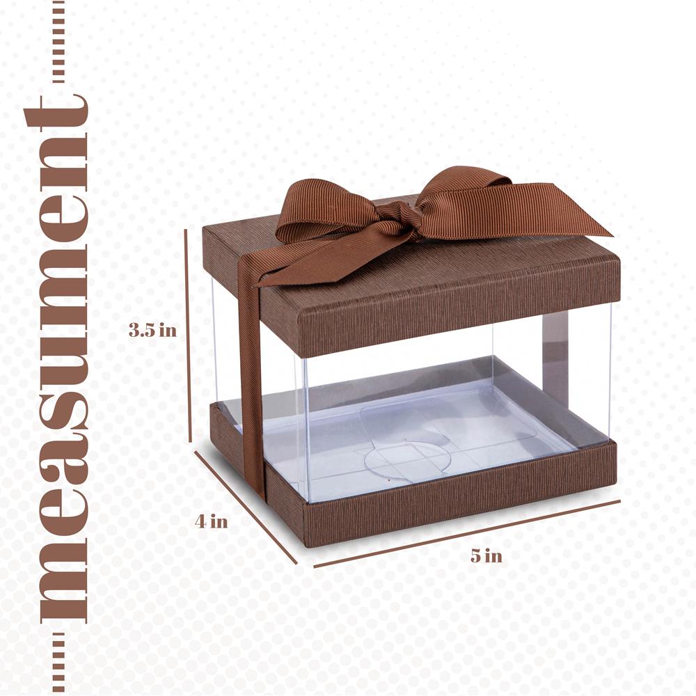Plastic Gift Boxes Brown 5X4X3.5" 6 Pack Bakery Boxes With Base Lid & Ribbon from Hammont