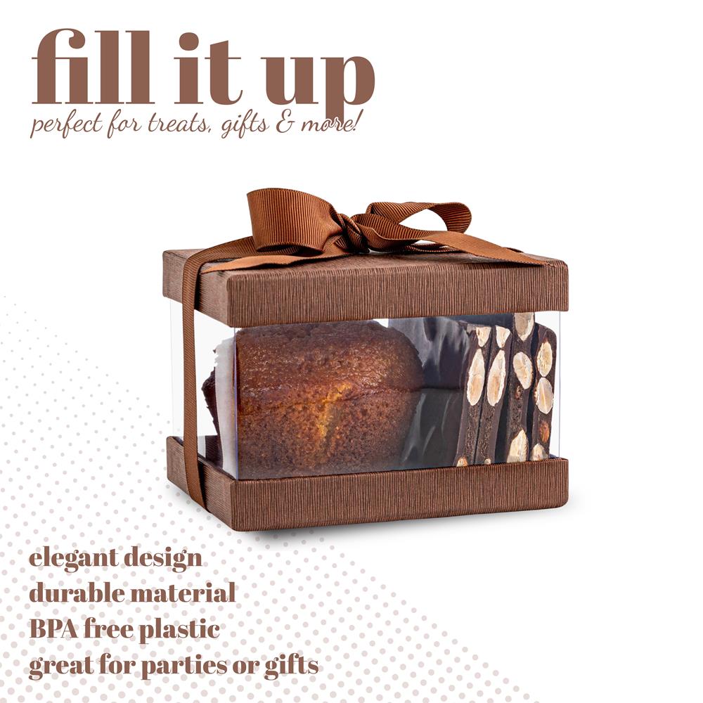 Plastic Gift Boxes Brown 5X4X3.5" 6 Pack Bakery Boxes With Base Lid & Ribbon from Hammont