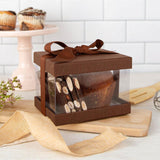 Plastic Gift Boxes Brown 5X4X3.5" 6 Pack Bakery Boxes With Base Lid & Ribbon from Hammont