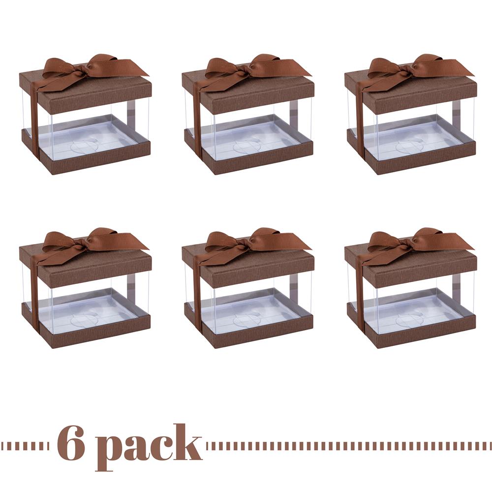 Plastic Gift Boxes Brown 5X4X3.5" 6 Pack Bakery Boxes With Base Lid & Ribbon from Hammont