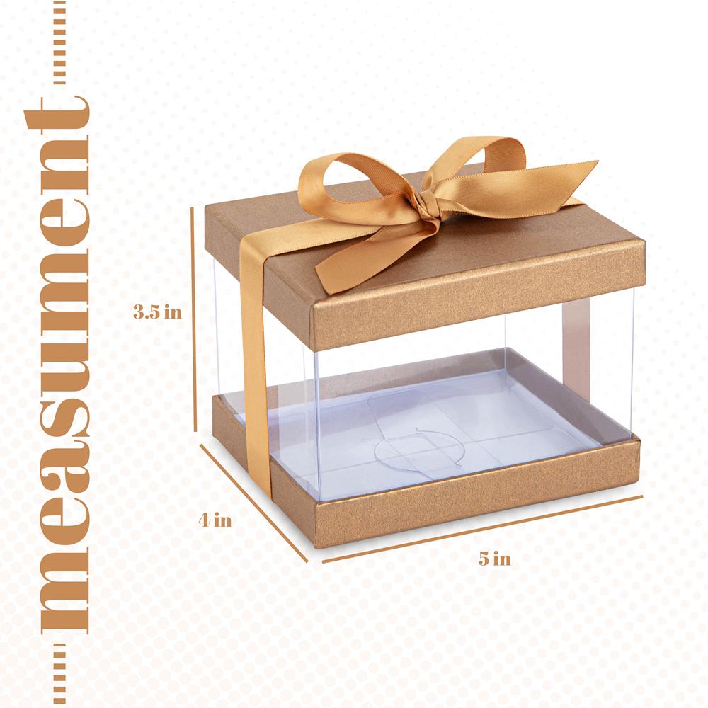 Plastic Gift Boxes Gold 5X4X3.5" 6 Pack Bakery Boxes With Base Lid & Ribbon from Hammont