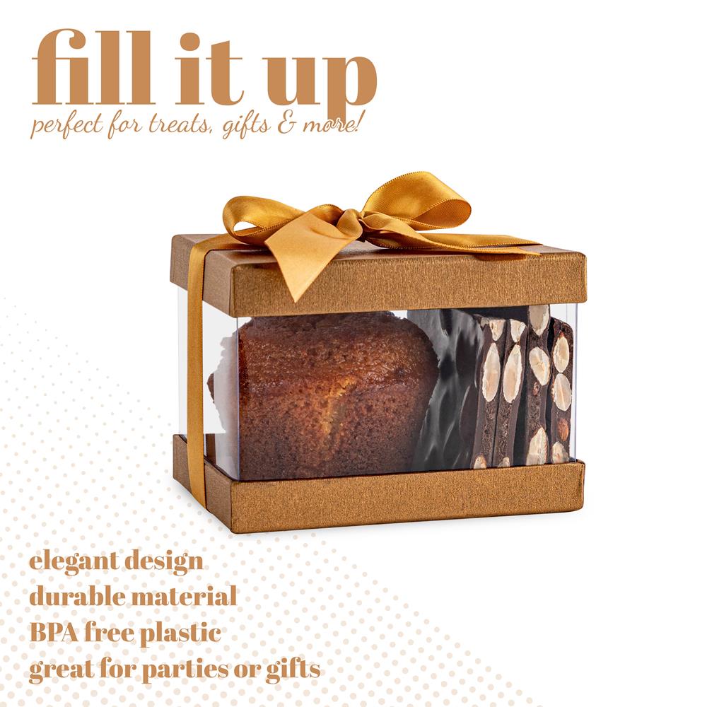 Plastic Gift Boxes Gold 5X4X3.5" 6 Pack Bakery Boxes With Base Lid & Ribbon from Hammont