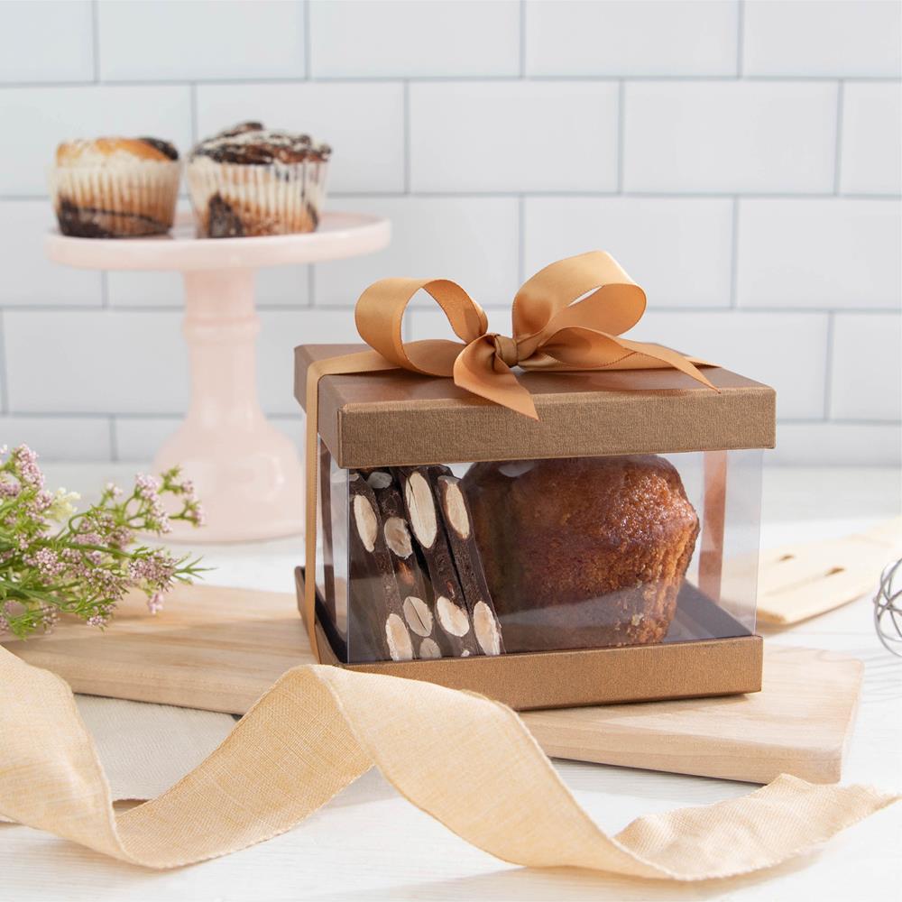 Plastic Gift Boxes Gold 5X4X3.5" 6 Pack Bakery Boxes With Base Lid & Ribbon from Hammont