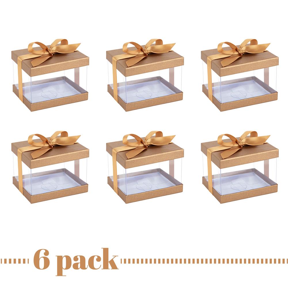 Plastic Gift Boxes Gold 5X4X3.5" 6 Pack Bakery Boxes With Base Lid & Ribbon from Hammont