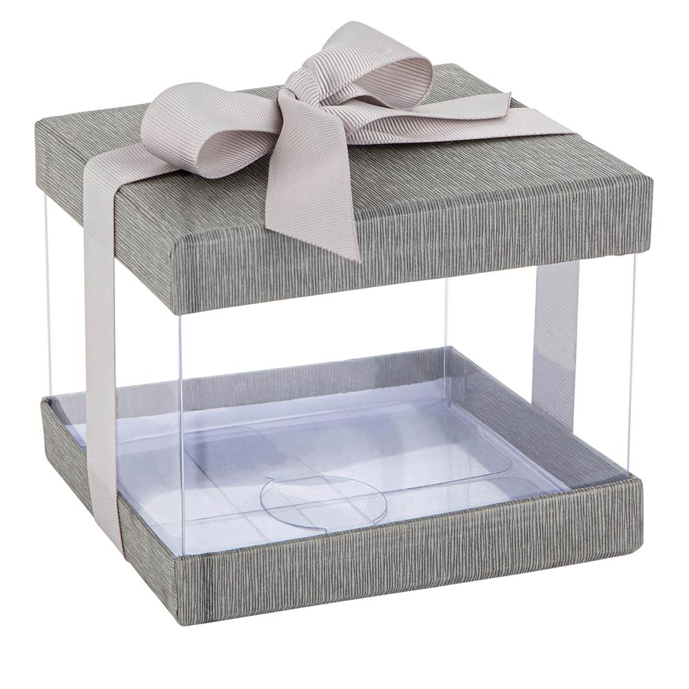 Plastic Gift Boxes Gray 5X4X3.5" 6 Pack Bakery Boxes With Base Lid & Ribbon from Hammont