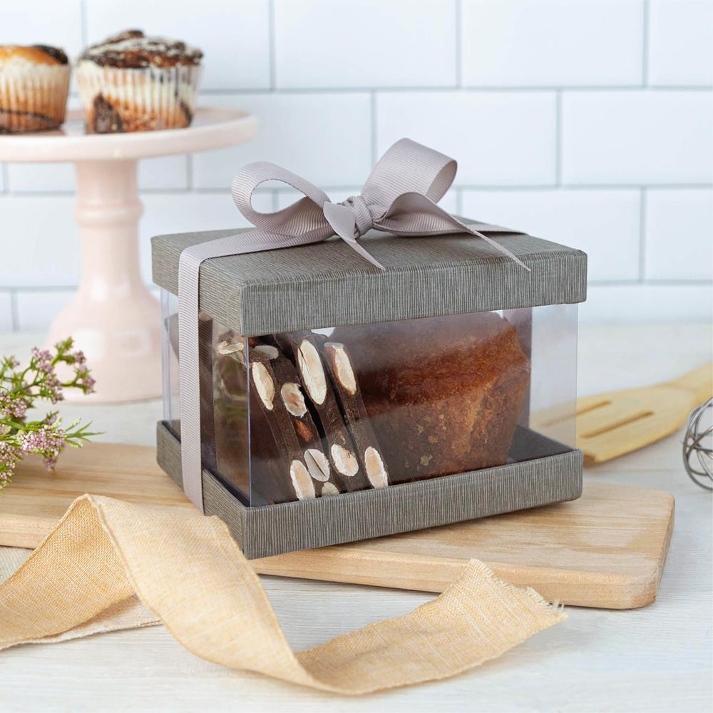 Plastic Gift Boxes Gray 5X4X3.5" 6 Pack Bakery Boxes With Base Lid & Ribbon from Hammont
