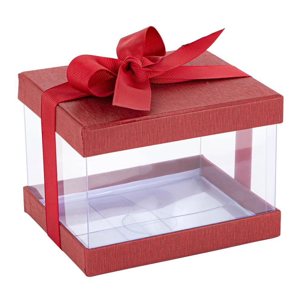Plastic Gift Boxes Maroon 5X4X3.5" 6 Pack Bakery Boxes With Base Lid & Ribbon from Hammont