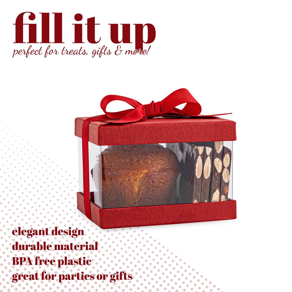 Plastic Gift Boxes Maroon 5X4X3.5" 6 Pack Bakery Boxes With Base Lid & Ribbon from Hammont