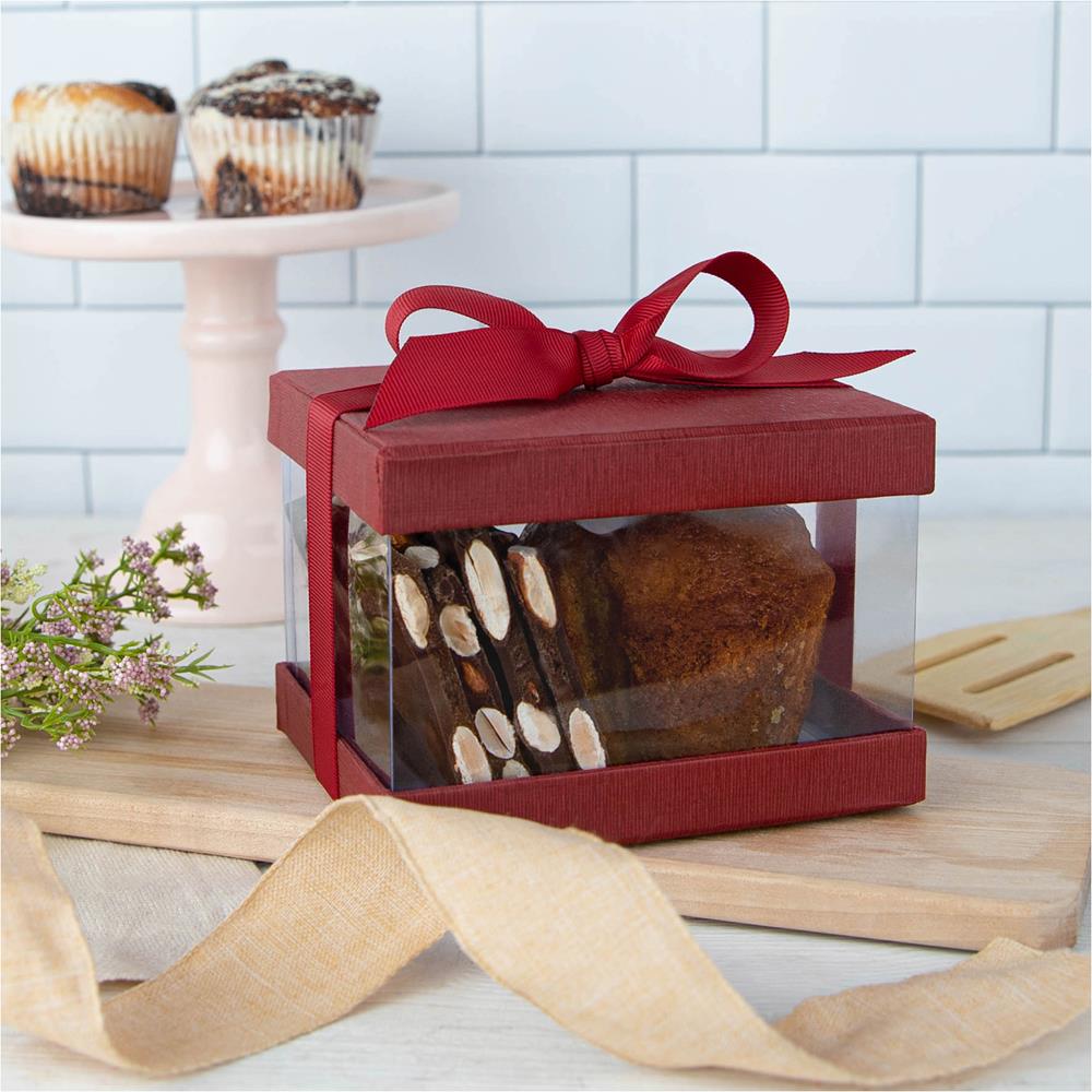 Plastic Gift Boxes Maroon 5X4X3.5" 6 Pack Bakery Boxes With Base Lid & Ribbon from Hammont