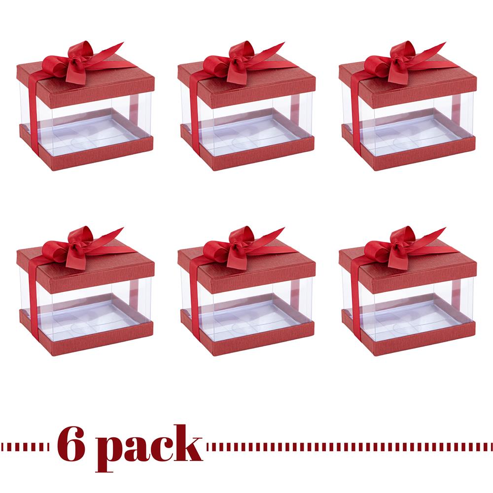 Plastic Gift Boxes Maroon 5X4X3.5" 6 Pack Bakery Boxes With Base Lid & Ribbon from Hammont