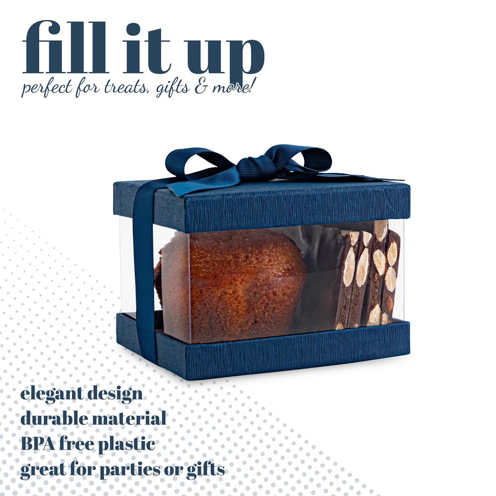 Plastic Gift Boxes Navy blue 5X4X3.5 6 Pack Bakery Boxes With Base Lid & Ribbon from Hammont