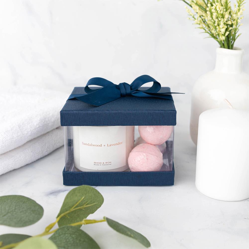 Plastic Gift Boxes Navy blue 5X4X3.5 6 Pack Bakery Boxes With Base Lid & Ribbon from Hammont