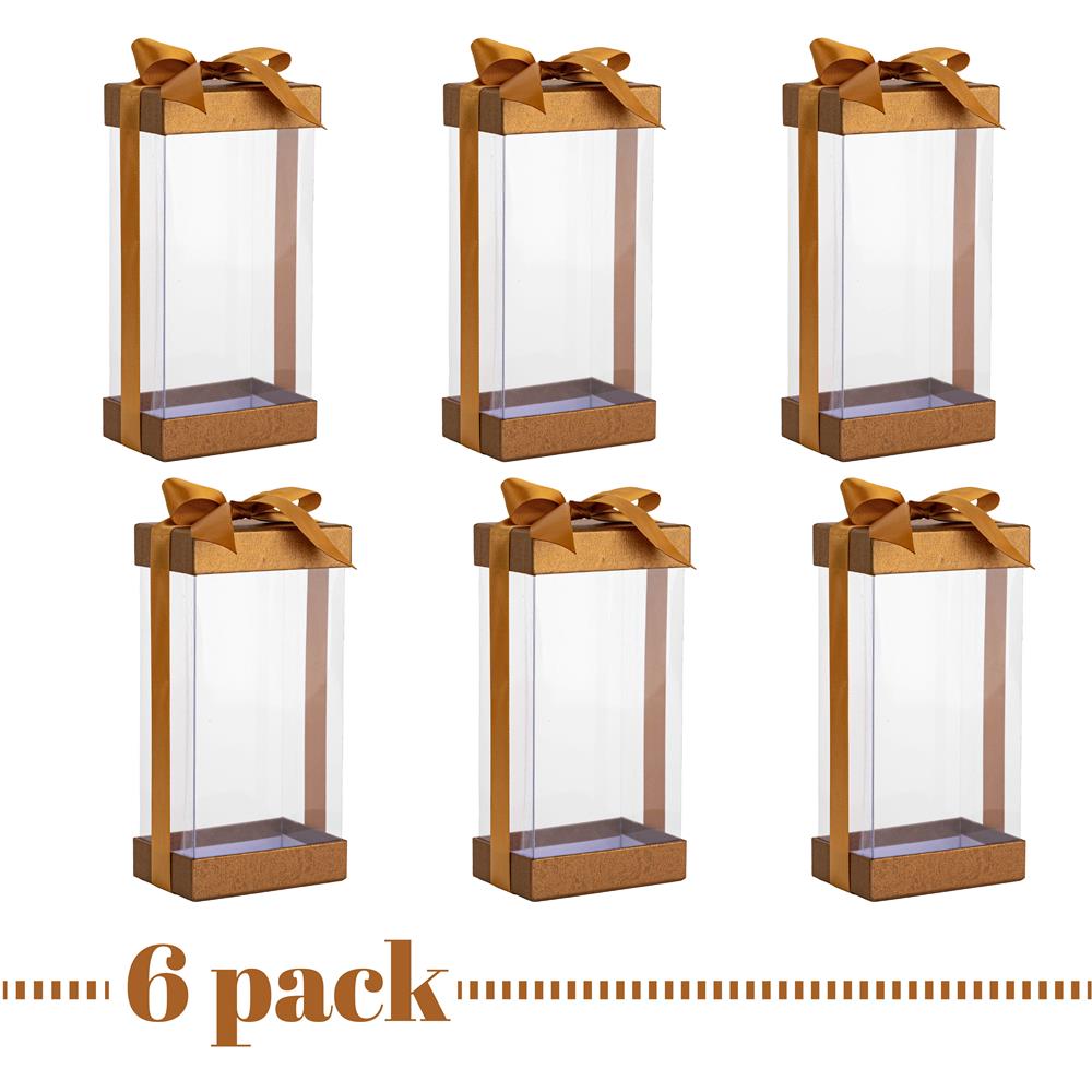 Plastic Gift Boxes Bakery Boxes With Base Lid & Ribbon Gold 7.5X3.75X2.5" from Hammont