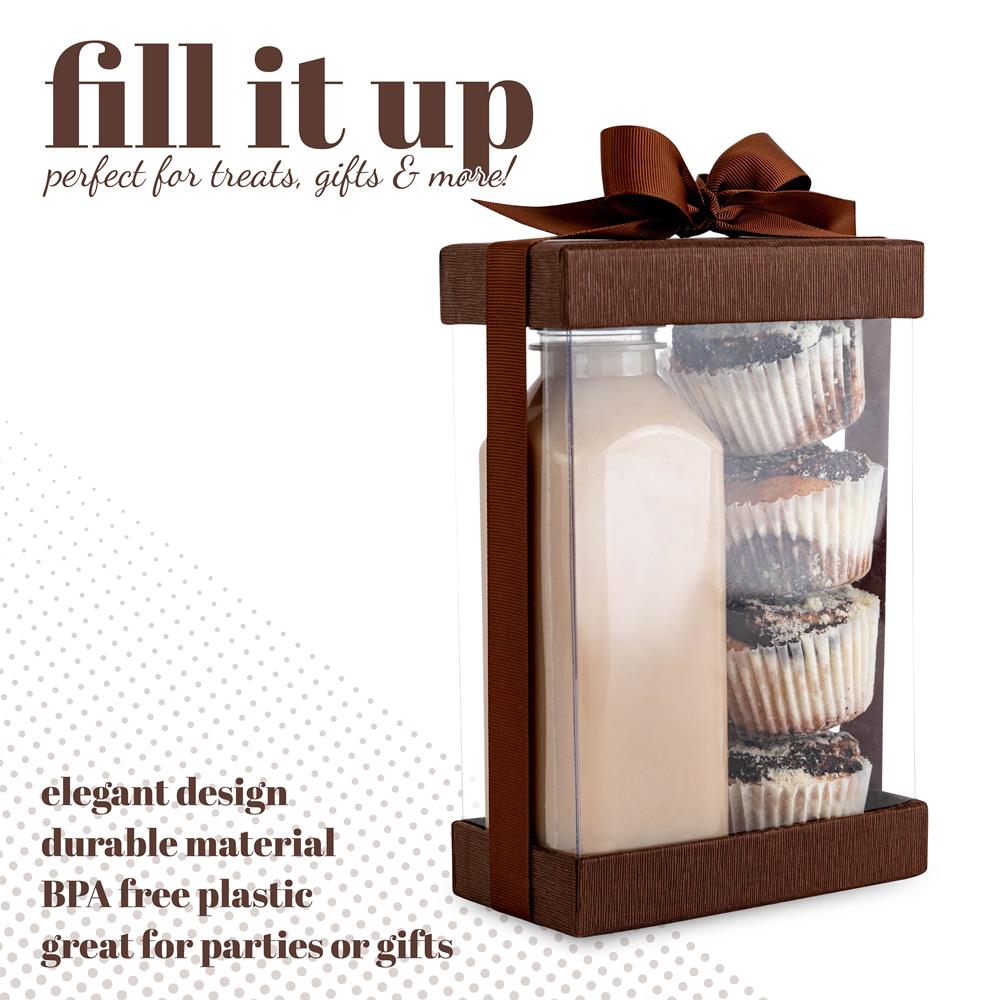 Clear Brown 7X5X3" Gift Boxes 6 Pack Bakery Boxes With Base Lid & Ribbon from Hammont