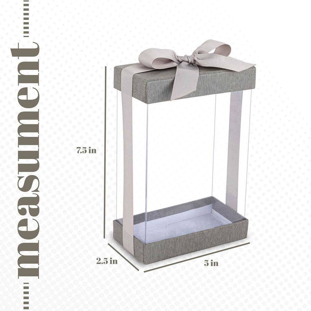 Plastic Gift Boxes 6 Pack With Base Lid & Ribbon Gray 7.5X5X2.5" Bakery Boxes from Hammont