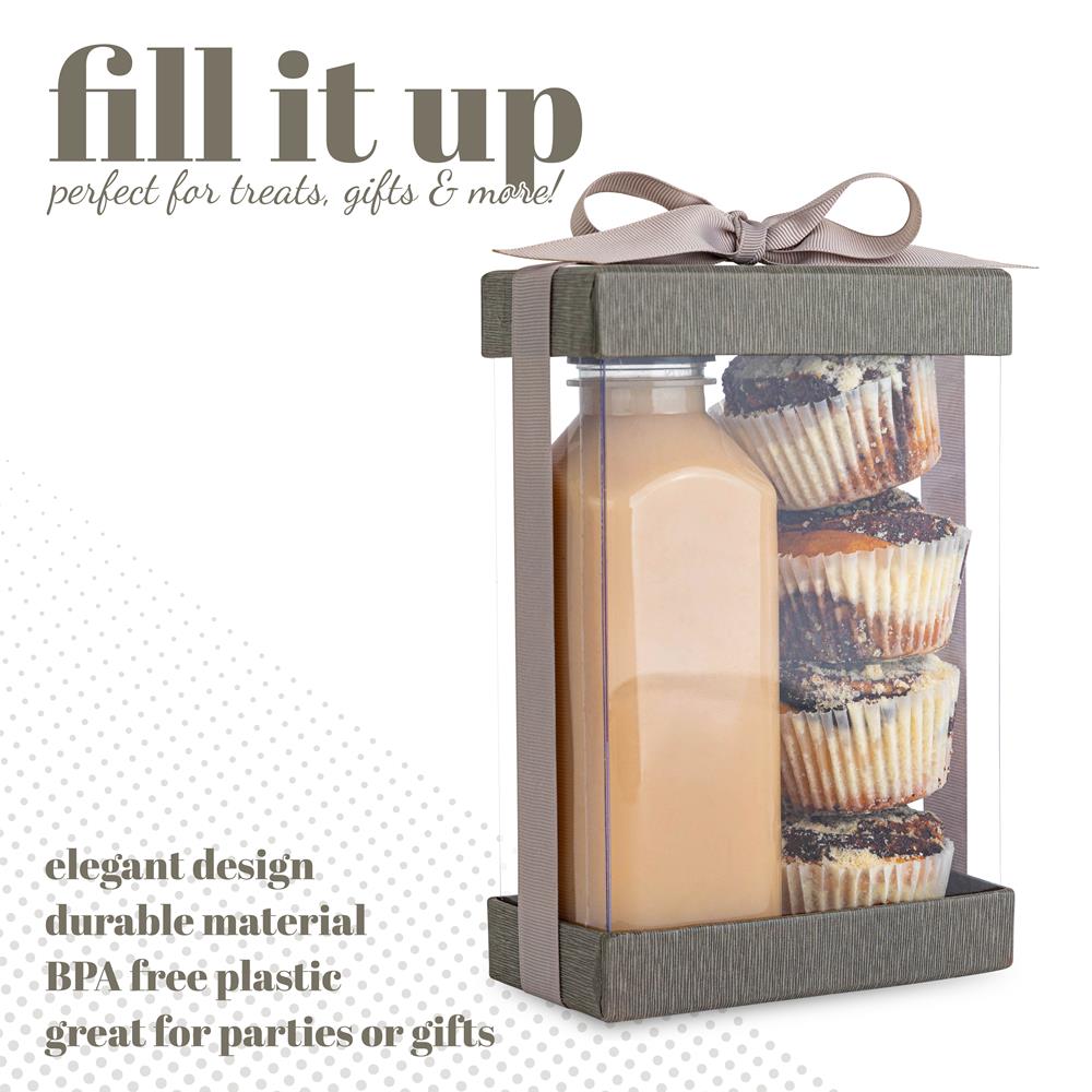 Plastic Gift Boxes 6 Pack With Base Lid & Ribbon Gray 7.5X5X2.5" Bakery Boxes from Hammont