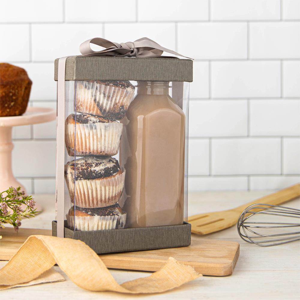 Plastic Gift Boxes 6 Pack With Base Lid & Ribbon Gray 7.5X5X2.5" Bakery Boxes from Hammont
