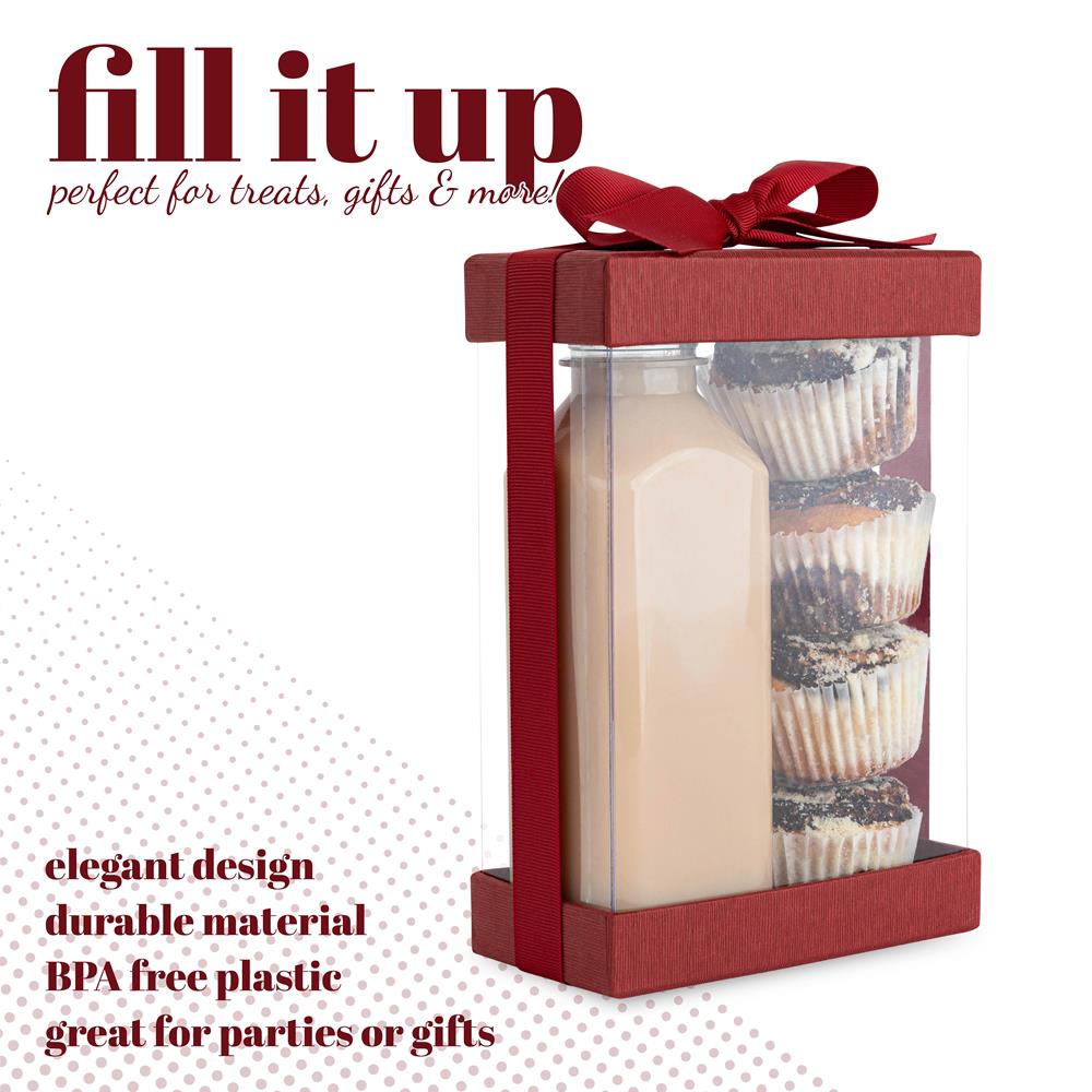 Plastic Gift Boxes With Base Lid & Ribbon Maroon 7.5X5X2.5" 6 Pack Bakery Boxes from Hammont