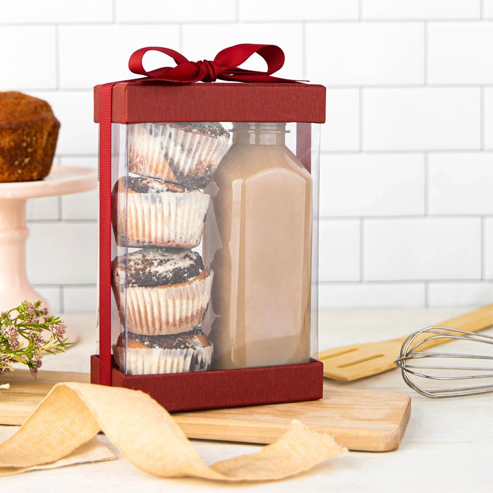 Plastic Gift Boxes With Base Lid & Ribbon Maroon 7.5X5X2.5" 6 Pack Bakery Boxes from Hammont