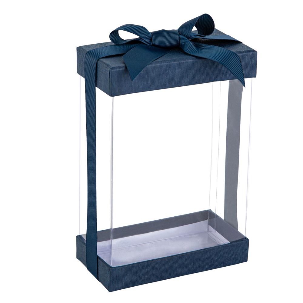 Plastic Gift Boxes 6 Pack With Base Lid & Ribbon Navy Blue 7.5X5X2.5" Bakery Boxes from Hammont