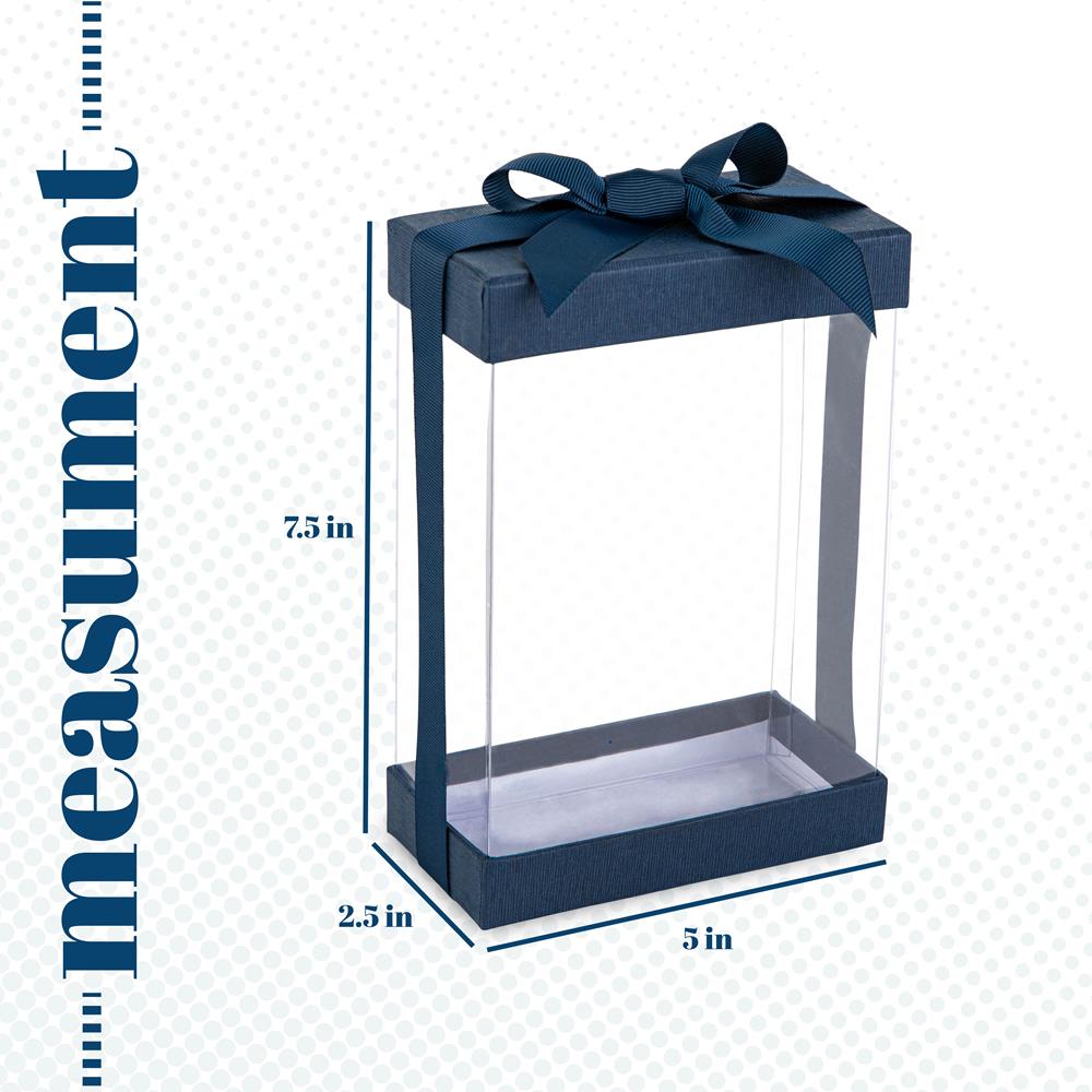 Plastic Gift Boxes 6 Pack With Base Lid & Ribbon Navy Blue 7.5X5X2.5" Bakery Boxes from Hammont