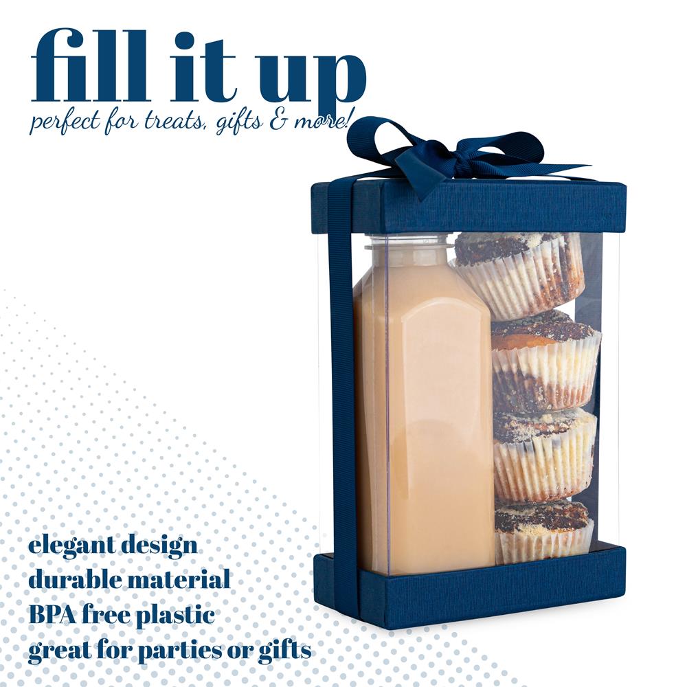 Plastic Gift Boxes 6 Pack With Base Lid & Ribbon Navy Blue 7.5X5X2.5" Bakery Boxes from Hammont