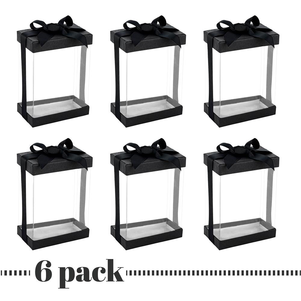Clear Black 7X5X3" Gift Boxes 6 Pack Bakery Boxes With Base Lid & Ribbon from Hammont