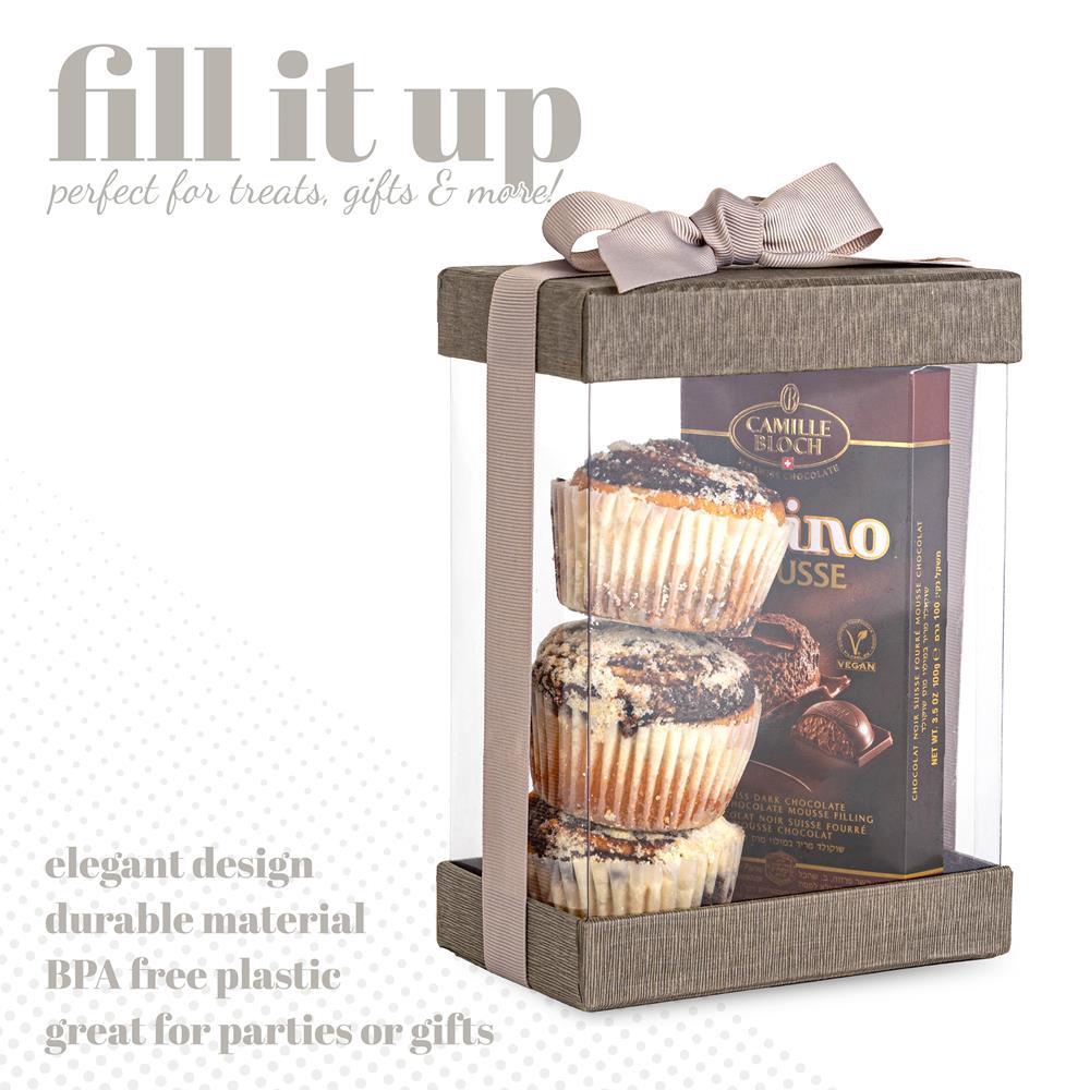 Clear Gift Boxes 6 Pack Bakery Boxes Gray 7X5X3" With Base Lid & Ribbon from Hammont