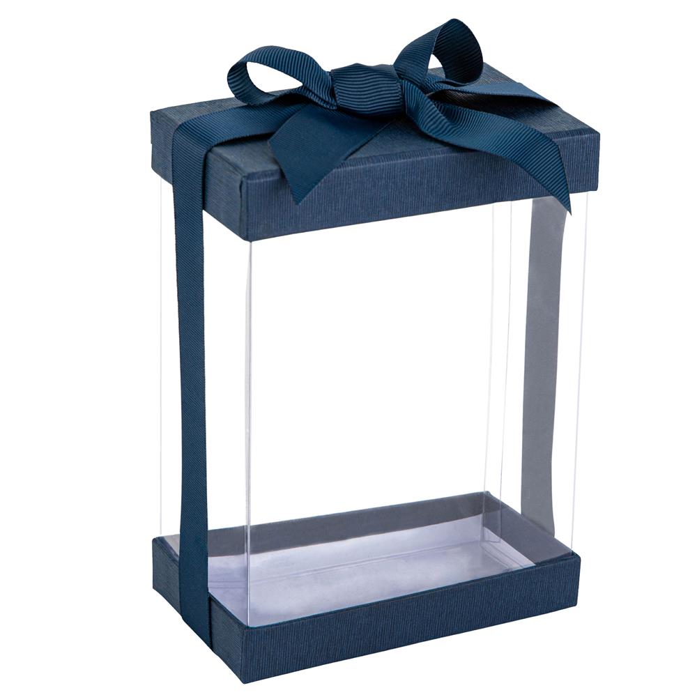 Clear Navy Blue 7X5X3 Gift Boxes 6 Pack Bakery Boxes With Base Lid & Ribbon from Hammont