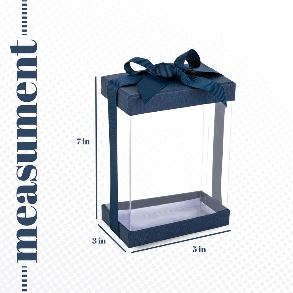 Clear Navy Blue 7X5X3 Gift Boxes 6 Pack Bakery Boxes With Base Lid & Ribbon from Hammont