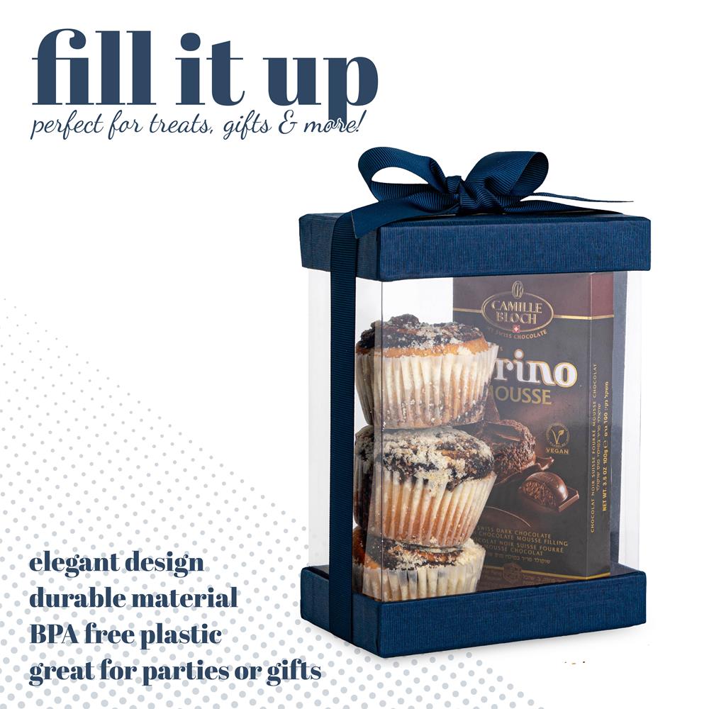 Clear Navy Blue 7X5X3 Gift Boxes 6 Pack Bakery Boxes With Base Lid & Ribbon from Hammont