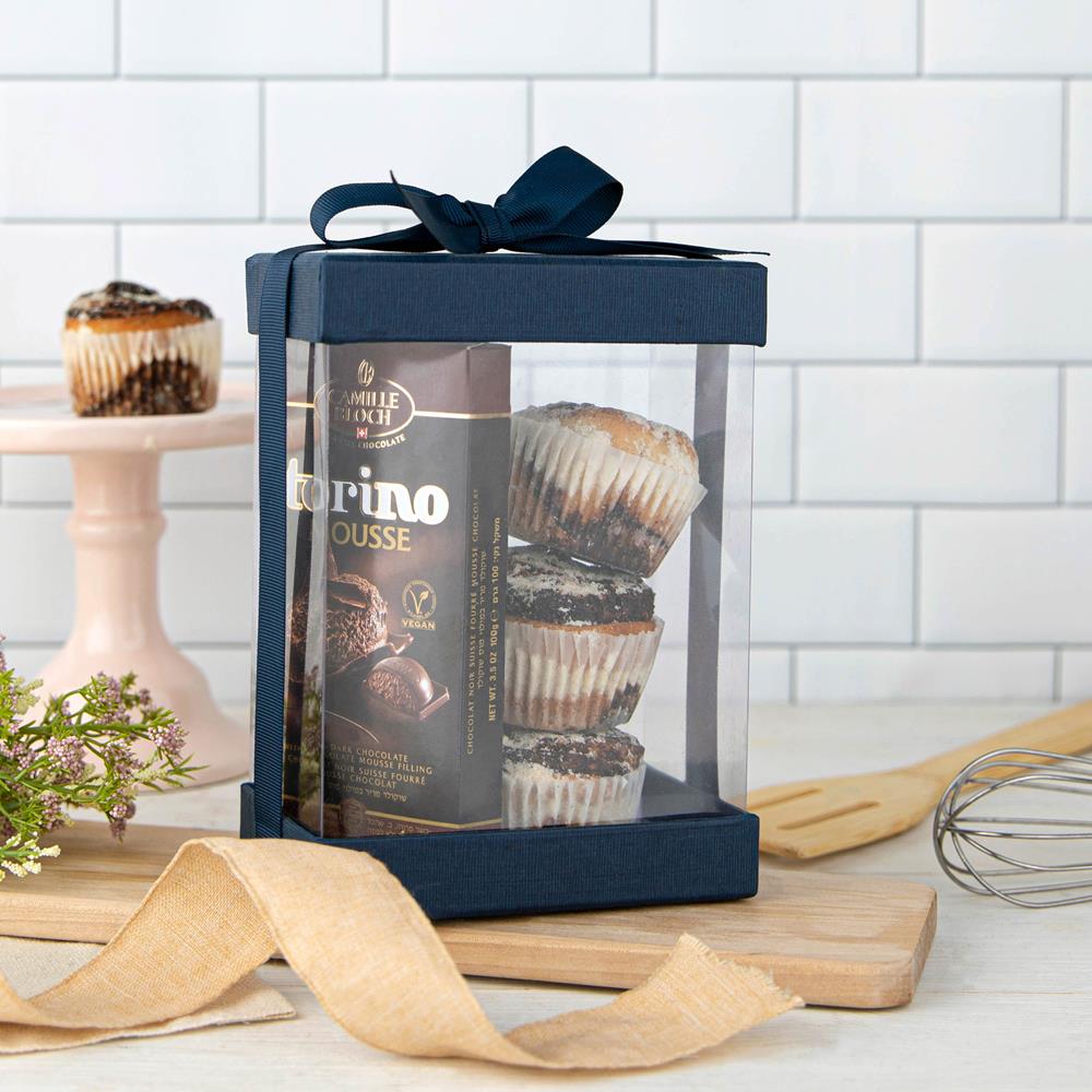 Clear Navy Blue 7X5X3 Gift Boxes 6 Pack Bakery Boxes With Base Lid & Ribbon from Hammont