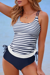 Everlee Stripe Drawstring Tummy Control Tankini Swimsuit from Threaded Pear