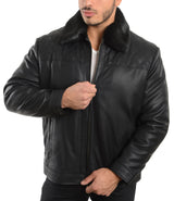 REED Men's Smooth Lamb Touch Faux Leather Detachable Fur Collar Classic Jacket - Imported from Reed Leather