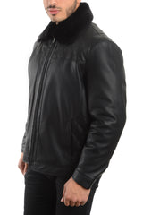 REED Men's Smooth Lamb Touch Faux Leather Detachable Fur Collar Classic Jacket - Imported from Reed Leather
