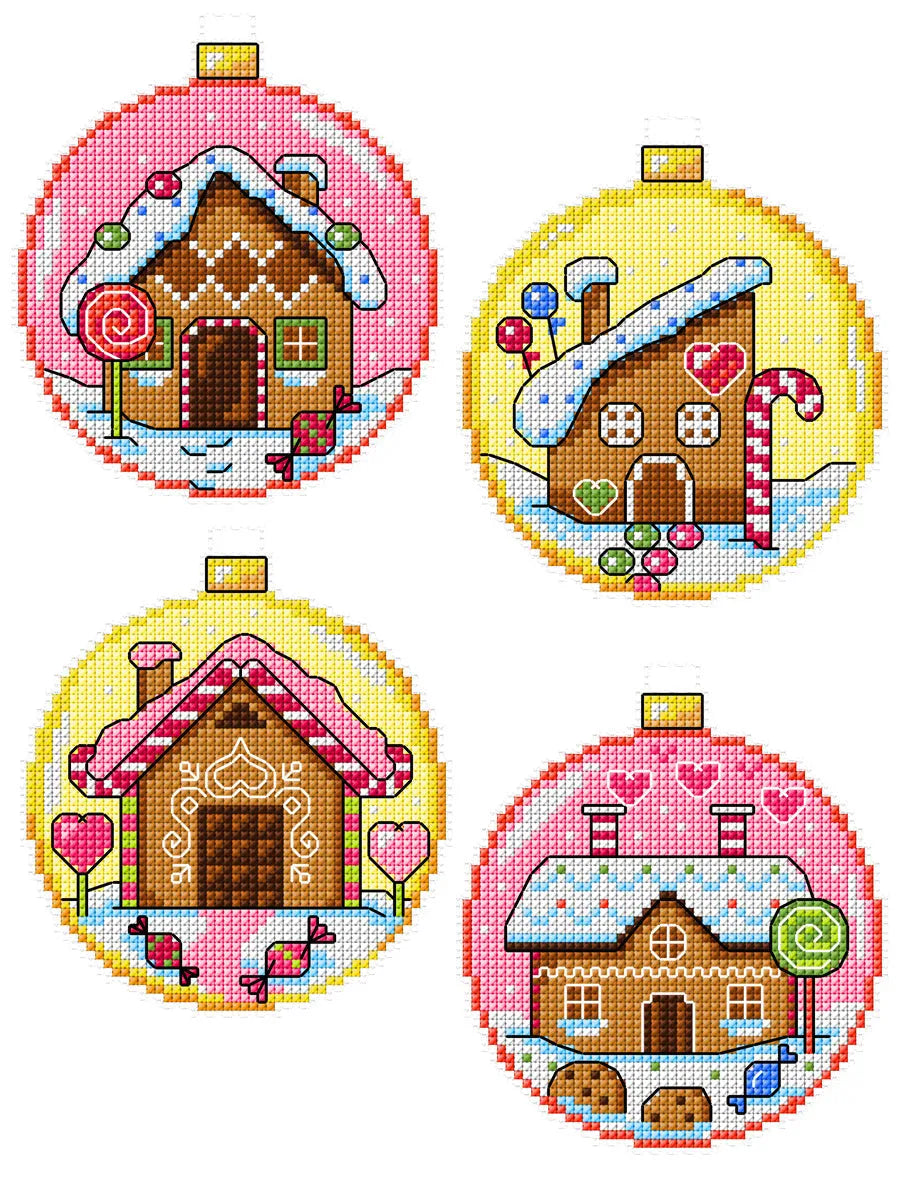 Gingerbread Houses Baubles pink 167CS Counted Cross-Stitch Kit From Wizardi