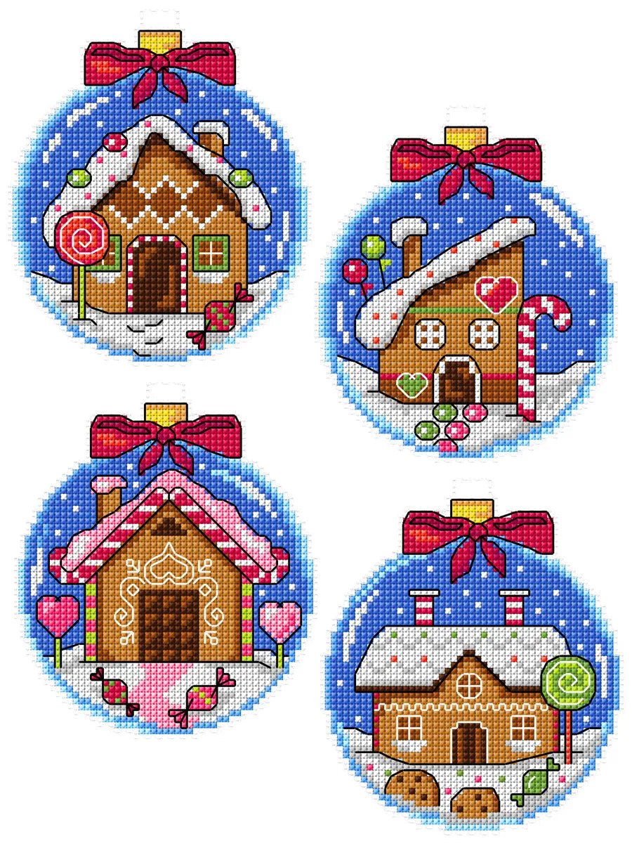 Gingerbread Houses Baubles dark blue 169CS Counted Cross-Stitch Kit From Wizardi