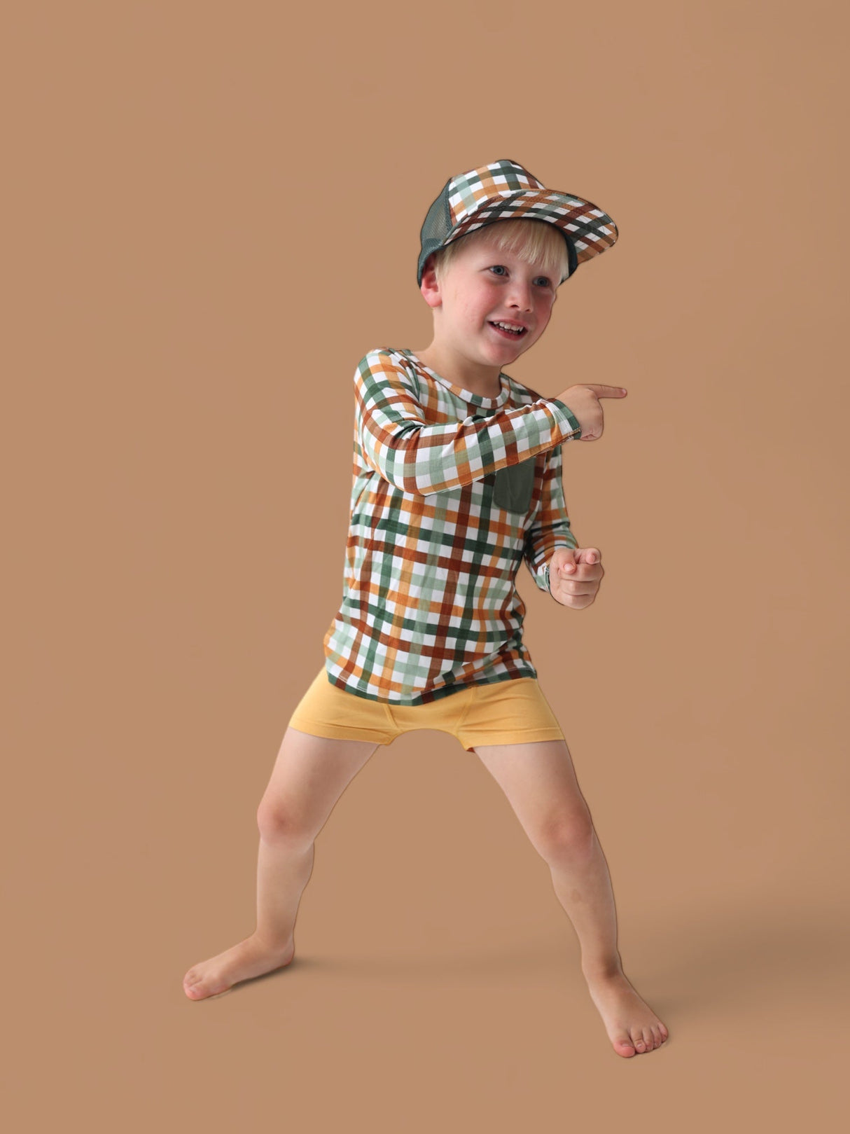 AUTUMN PLAID DREAM TRUCKER HAT from DREAM BIG LITTLE CO