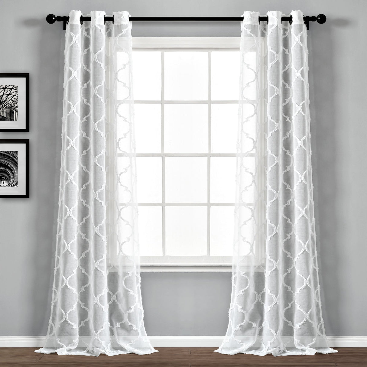 Avon Trellis Grommet Sheer Window Curtain Panel Set from LushDecor